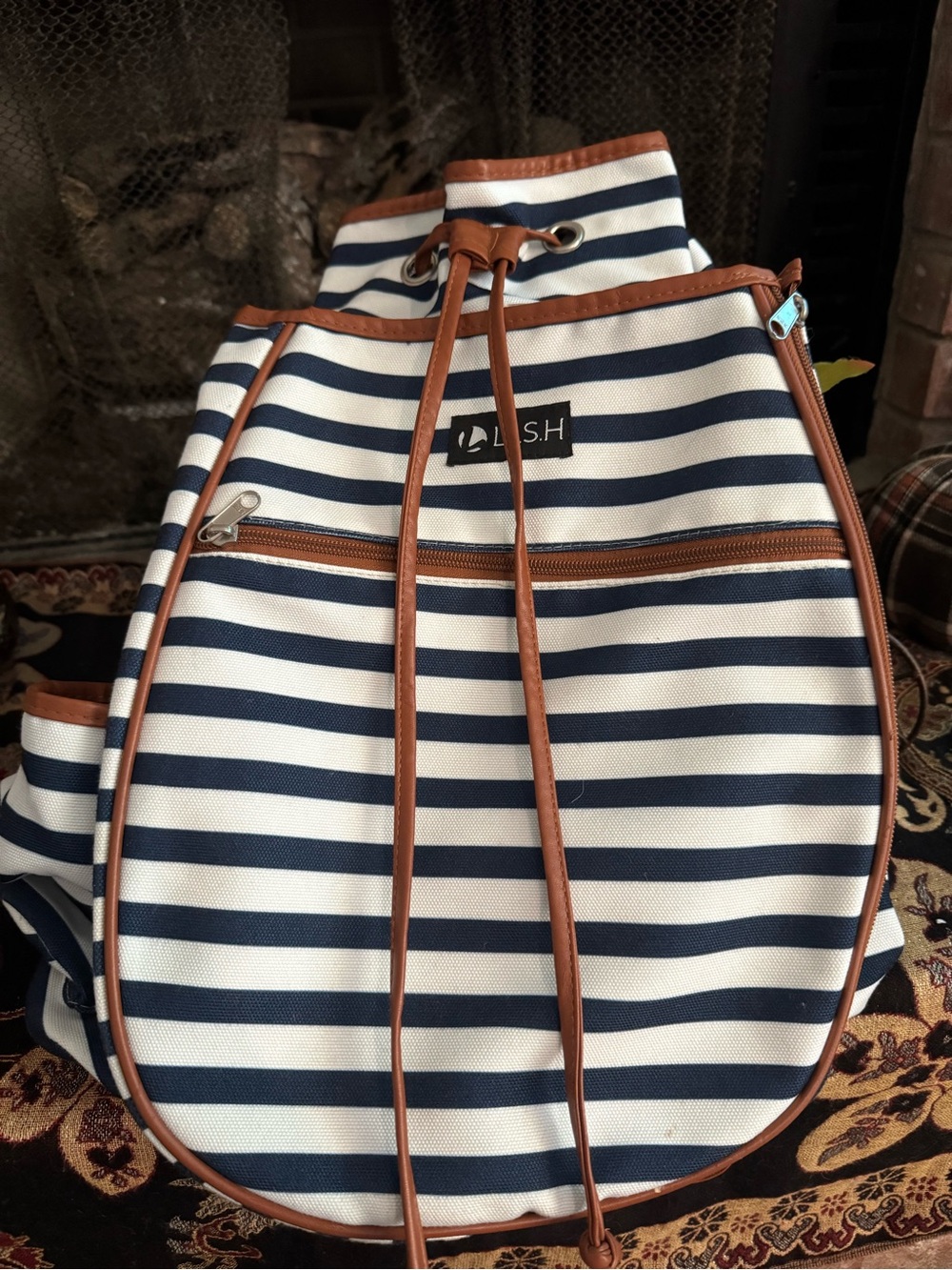 LISH Down The Line Canvas Tennis Racket Backpack - Women's Striped Print